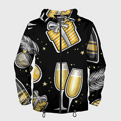 Ветровка с капюшоном мужская Новогодний вайб, цвет: 3D-черный