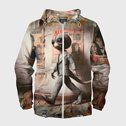 Ветровка с капюшоном мужская Пришелец в костюме в полосочку, цвет: 3D-белый