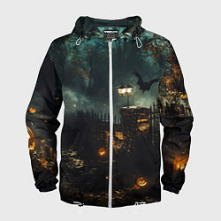 Ветровка с капюшоном мужская Ночь тыкв и теней, цвет: 3D-белый