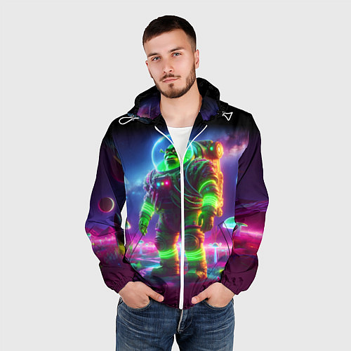 Мужская ветровка Космонавт Шрук в неоновом скафандре на загадочной / 3D-Белый – фото 3