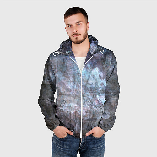Мужская ветровка Абстракция - gray-blue hurricane / 3D-Белый – фото 3