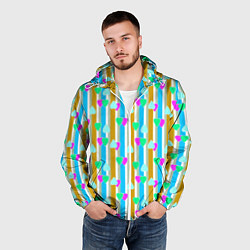 Ветровка с капюшоном мужская Полосатый с сердечками ретро в горошек, цвет: 3D-белый — фото 2
