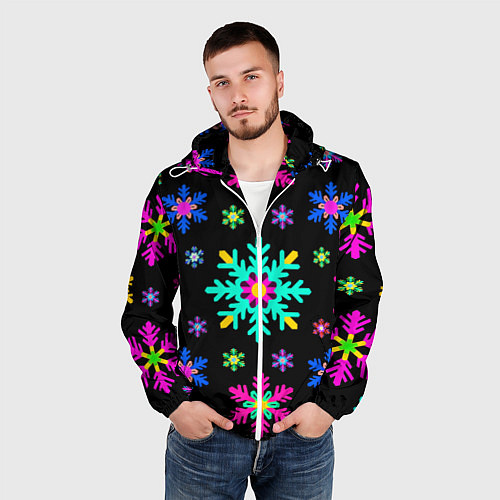 Мужская ветровка Снежинки ретро / 3D-Белый – фото 3