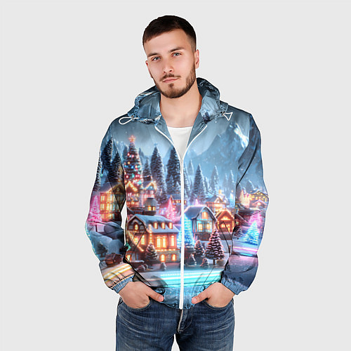 Мужская ветровка Городок в новогодних огоньках / 3D-Белый – фото 3