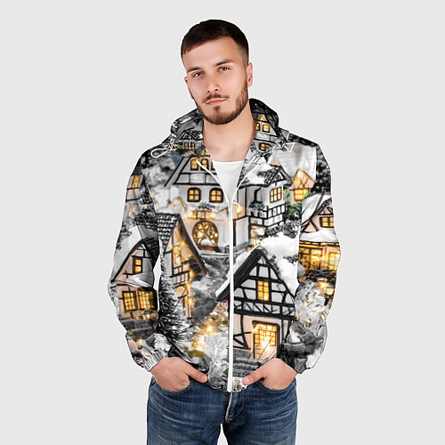 Мужская ветровка Объемные новогодние дома / 3D-Белый – фото 3