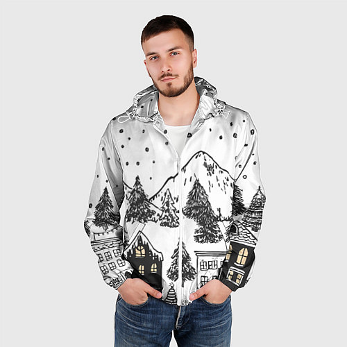 Мужская ветровка Заснеженный черно-белый город / 3D-Белый – фото 3