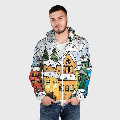 Мужская ветровка Новогодний снегопад / 3D-Белый – фото 3