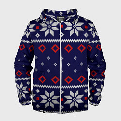 Ветровка с капюшоном мужская Вязаный новогодний узор, цвет: 3D-белый