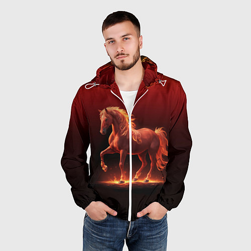 Мужская ветровка Узор с конем огнем / 3D-Белый – фото 3