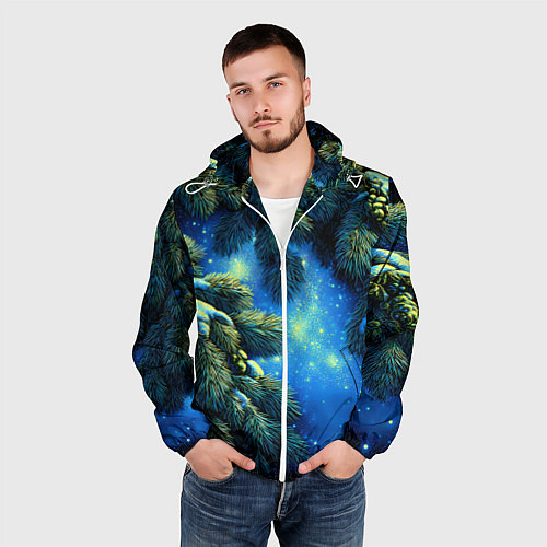 Мужская ветровка Новогодние ветки елки / 3D-Белый – фото 3