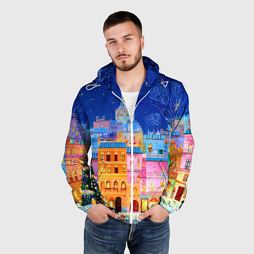 Мужская ветровка Разноцветные новогодние домики / 3D-Белый – фото 3
