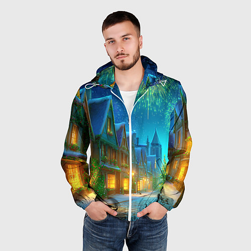 Мужская ветровка Праздничный новогодний салют / 3D-Белый – фото 3