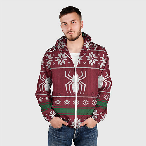 Мужская ветровка Рождественский свитер Человека паука / 3D-Белый – фото 3