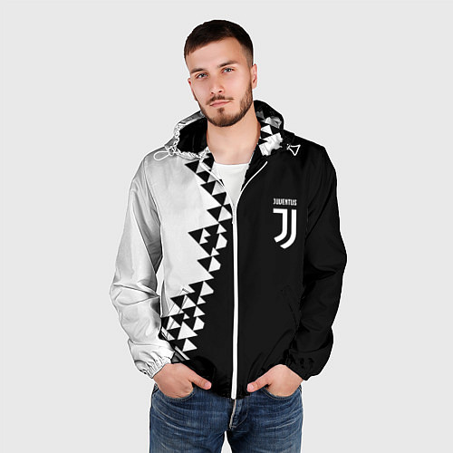 Мужская ветровка Juventus черно белая геометрия текстура / 3D-Белый – фото 3