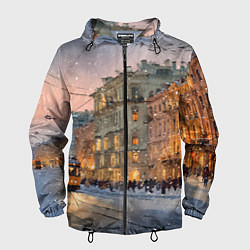 Ветровка с капюшоном мужская Зимний Санкт-Петербург, цвет: 3D-черный