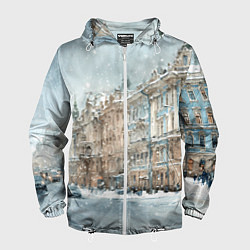 Ветровка с капюшоном мужская Снежный день в Санкт-Петербурге, цвет: 3D-белый