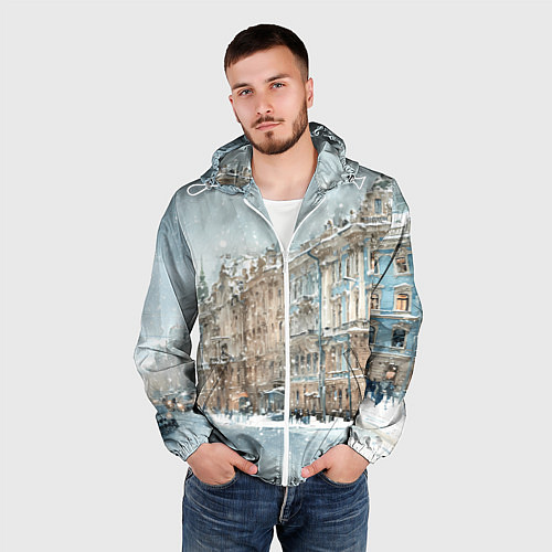Мужская ветровка Снежный день в Санкт-Петербурге / 3D-Белый – фото 3