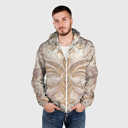 Мужская ветровка Перламутровый орнамент с перьями / 3D-Белый – фото 3