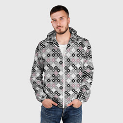 Ветровка с капюшоном мужская Цветочный серо-розовый узор ретро, цвет: 3D-белый — фото 2