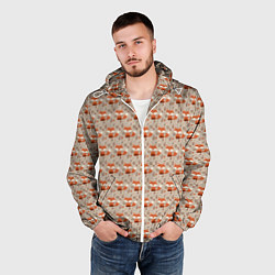 Ветровка с капюшоном мужская Лиса сидит среди цветов и листьев, цвет: 3D-белый — фото 2