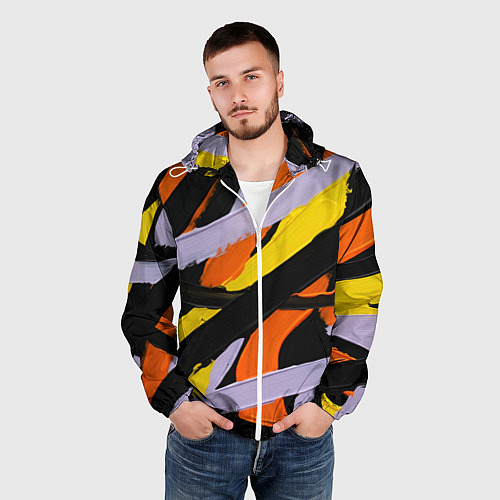 Мужская ветровка Полоски краски абстракция / 3D-Белый – фото 3