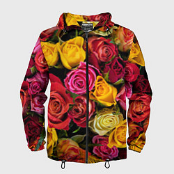 Ветровка с капюшоном мужская Ассорти из роз, цвет: 3D-черный