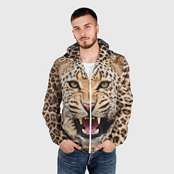 Ветровка с капюшоном мужская Взгляд леопарда, цвет: 3D-белый — фото 2