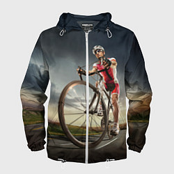 Ветровка с капюшоном мужская Велогонщик, цвет: 3D-белый