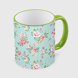 Кружка 3D Цветы ретро 1, цвет: 3D-светло-зеленый кант