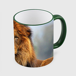 Кружка 3D Красавец лев, цвет: 3D-зеленый кант