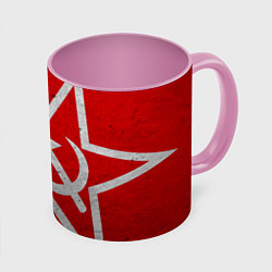 Кружка 3D Флаг СССР: Серп и Молот, цвет: 3D-белый + розовый