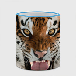 Кружка 3D Свирепый тигр, цвет: 3D-небесно-голубой кант — фото 2