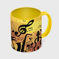 Кружка 3D Любовь к музыки, цвет: 3D-белый + желтый