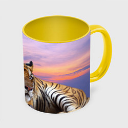 Кружка 3D Тигр на закате, цвет: 3D-белый + желтый