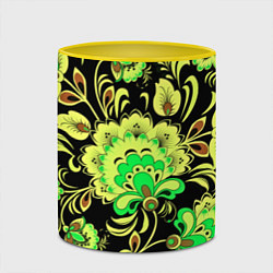 Кружка 3D Хохлома: черный и салатовый, цвет: 3D-белый + желтый — фото 2