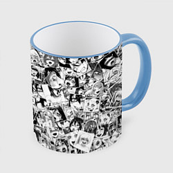 Кружка 3D Ahegao: Black & White, цвет: 3D-небесно-голубой кант