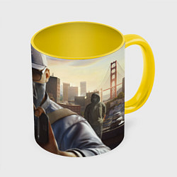 Кружка 3D Watch Dogs Man, цвет: 3D-белый + желтый