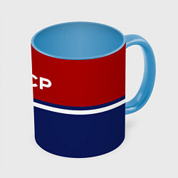 Кружка 3D СССР: Спортсмен, цвет: 3D-белый + небесно-голубой