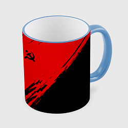 Кружка 3D USSR: Red Patriot, цвет: 3D-небесно-голубой кант