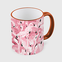 Кружка 3D Розовый фламинго, цвет: 3D-оранжевый кант