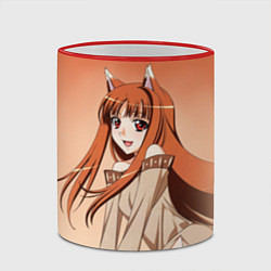 Кружка 3D Милая аниме девочка-оборотень - Волчица и пряности, цвет: 3D-красный кант — фото 2