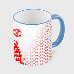 Кружка 3D Манчестер Юнайтед white, цвет: 3D-небесно-голубой кант
