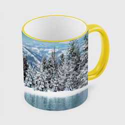 Кружка 3D Зимний лес, цвет: 3D-желтый кант