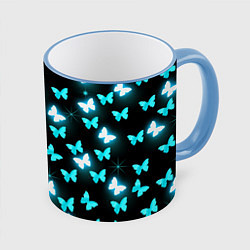 Кружка 3D Бабочки, цвет: 3D-небесно-голубой кант