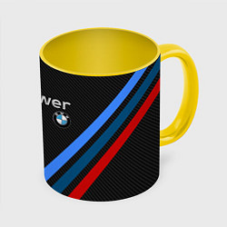 Кружка 3D BMW POWER CARBON, цвет: 3D-белый + желтый