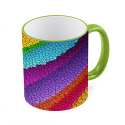 Кружка 3D Яркая мозаика радуга диагональ, цвет: 3D-светло-зеленый кант