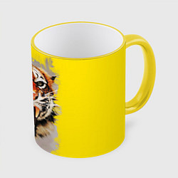 Кружка 3D Оскал тигра, цвет: 3D-желтый кант