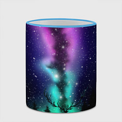 Кружка 3D Силуэт оленя северное сияние, цвет: 3D-небесно-голубой кант — фото 2
