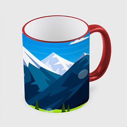 Кружка 3D Горы пейзаж природа вектор, цвет: 3D-красный кант
