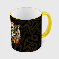 Кружка 3D Тигровый стимпанк Tiger, цвет: 3D-желтый кант